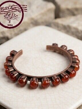Genuine Carnelian In Classic Bracelet Cuff in Antique Copper
